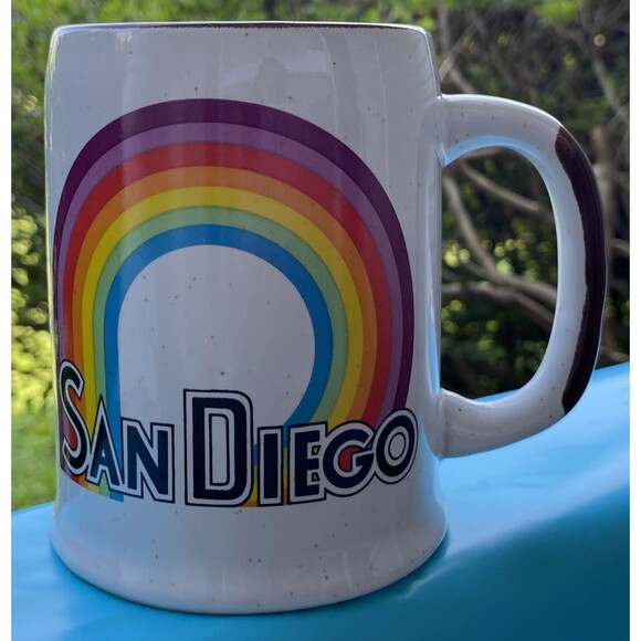 Vintage San Diego California Coffee Mug 1970s Retro Rainbow Pride EUC*No Chip* - Picture 1 of 13